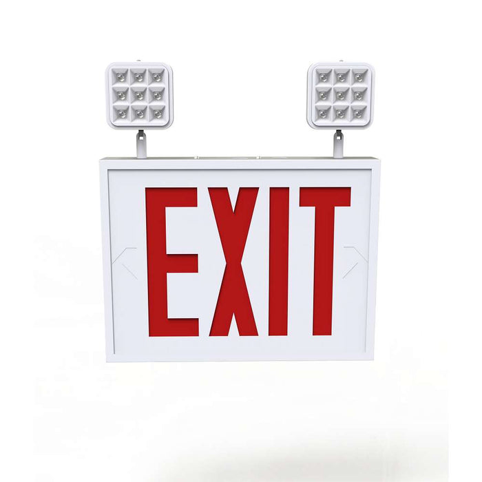 Keystone Exit Combination NYC Compliant Style 1 White Single Or Double Facing Red Lettering 6500K Dual Head Surface Mount 120-277 Vac Emergency Battery Backup (KT-EC-STNY1-WH3RW-SU-HO)
