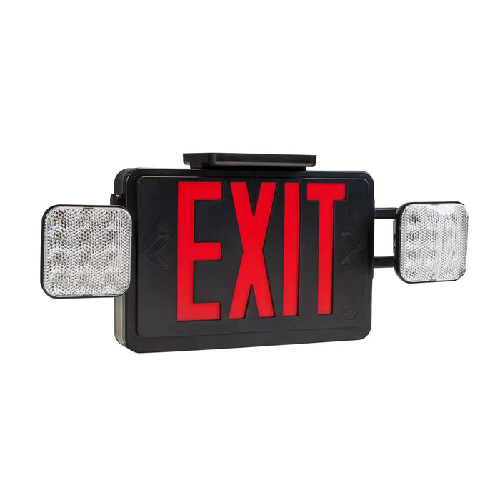 Keystone Exit Combination Thermoplastic Style 1 Black Color Single Or Double Facing Red Or Green Switchable Lettering 6500K Dual Heads 120/277Vac Emergency Battery Backup (KT-EC-TP1-BL3RGW-SD)