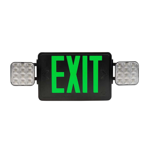 Keystone Exit Combination Thermoplastic Style 1 Black Color Single Or Double Facing Red Or Green Switchable Lettering 6500K Dual Heads 120/277Vac Emergency Battery Backup (KT-EC-TP1-BL3RGW-SD)