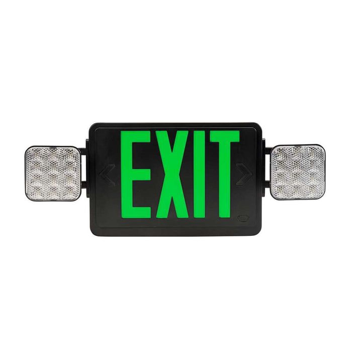 Keystone Exit Combination Style 1 Black Color Single Or Double Facing Red Or Green Switchable Lettering 6500K Dual Heads 120/277Vac Emergency Battery Backup Remote Capable (KT-EC-TP1-BL3RGW-SD-RC)