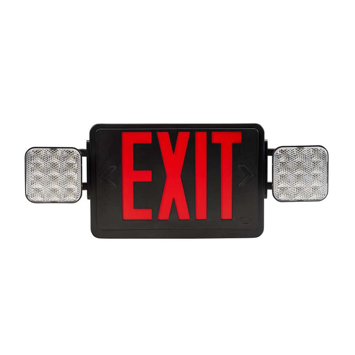 Keystone Exit Combination Thermoplastic Style 1 Black Color Single Or Double Facing Red Or Green Switchable Lettering 6500K Dual Heads 120/277Vac Emergency Battery Backup (KT-EC-TP1-BL3RGW-SD)