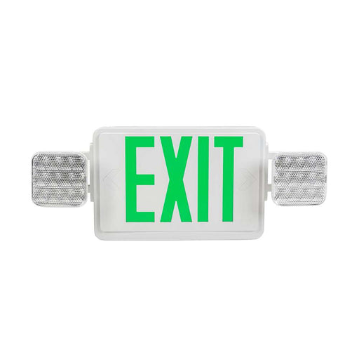 Keystone Exit Combination Style 1 White Color Single Or Double Facing Red Or Green Switchable Lettering 6500K Dual Heads 120/277Vac Emergency Battery Backup Remote Capable (KT-EC-TP1-WH3RGW-SD-RC)