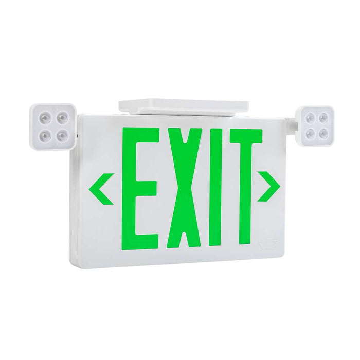 Keystone Exit Combination Thermoplastic Style 2 White Color Single Or Double Facing Red Or Green Switchable Lettering 6500K Dual Heads 120-277Vac Emergency Battery Backup (KT-EC-TP2-WH3RGW-SU)