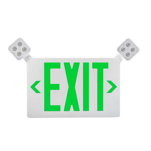 Keystone Exit Combination Style 2 White Color Single Or Double Facing Red Or Green Switchable Lettering 6500K Dual Heads 120-277Vac Emergency Battery Backup Remote Capable (KT-EC-TP2-WH3RGW-SU-RC)