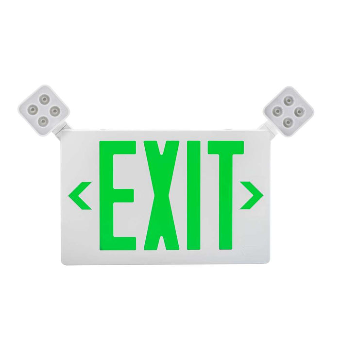Keystone Exit Combination Style 2 White Color Single Or Double Facing Red Or Green Switchable Lettering 6500K Dual Heads 120-277Vac Emergency Battery Backup Remote Capable (KT-EC-TP2-WH3RGW-SU-RC)