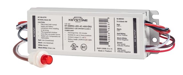 Keystone LED Emergency Back-Up One Piece 4W Constant Wattage Design Approximately 400Lm 90 Min Operation 120-277V Input CEC T20 Compliant (KT-EMRG-LED-4C-400-EN2)