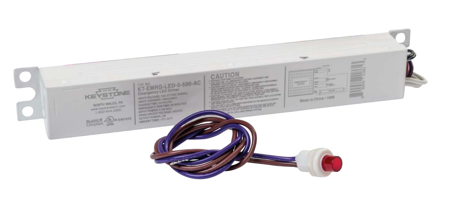 Keystone LED Emergency Backup 5W - 500Lm Constant Power Design 120-277V Input Installs On Primary Side Of AC Powered LED Load Optimized For Type B Single Ended LED Tubes (KT-EMRG-LED-5-500-AC-IP)