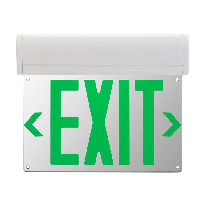 Keystone Exit Sign Edge Lit Style 1 White Color Single Or Double Facing Green Lettering Surface Mount 120-277Vac Emergency Battery Backup (KT-EX-EL1-WH3GL-SU)