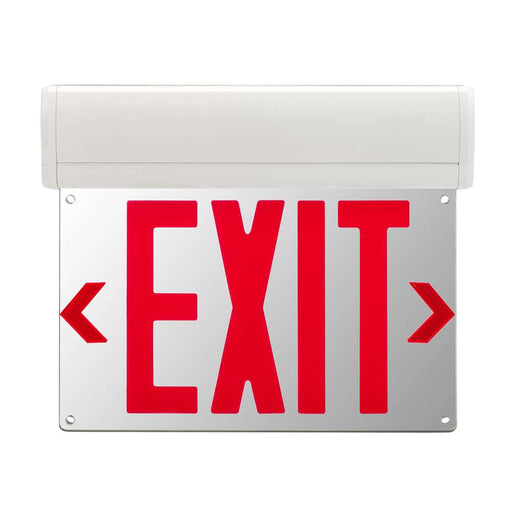 Keystone Exit Sign Edge Lit Style 1 White Color Single Or Double Facing Red Lettering Surface Mount 120-277Vac Input Emergency Battery Backup (KT-EX-EL1-WH3RL-SU)