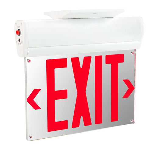Keystone Exit Sign Edge Lit Style 1 White Color Single Or Double Facing Red Lettering Surface Mount 120-277Vac Input Emergency Battery Backup (KT-EX-EL1-WH3RL-SU)