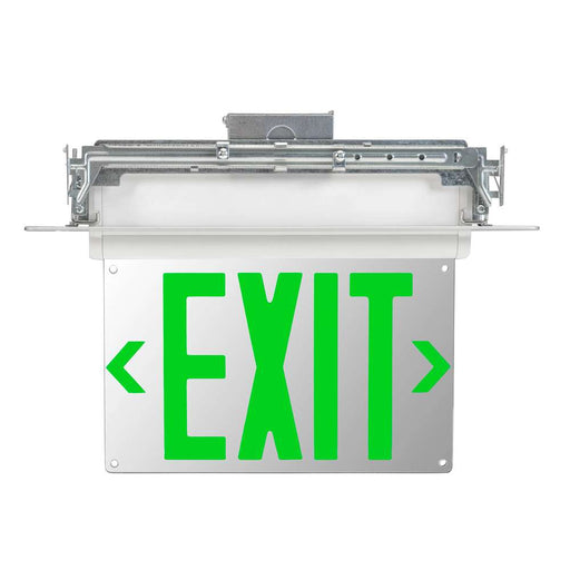 Keystone Exit Sign Edge Lit Style 2 White Color Single Or Double Facing Green Lettering Universal Mount 120-277Vac Emergency Battery Backup (KT-EX-EL2-WH3GL-UU)