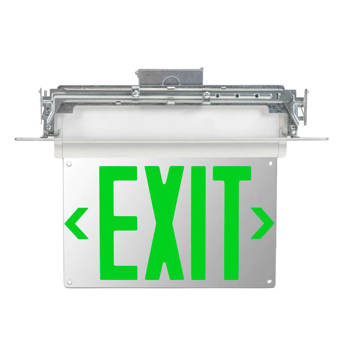 Keystone Exit Sign Edge Lit Style 2 White Color Single Or Double Facing Green Lettering Universal Mount 120-277Vac Emergency Battery Backup (KT-EX-EL2-WH3GL-UU)
