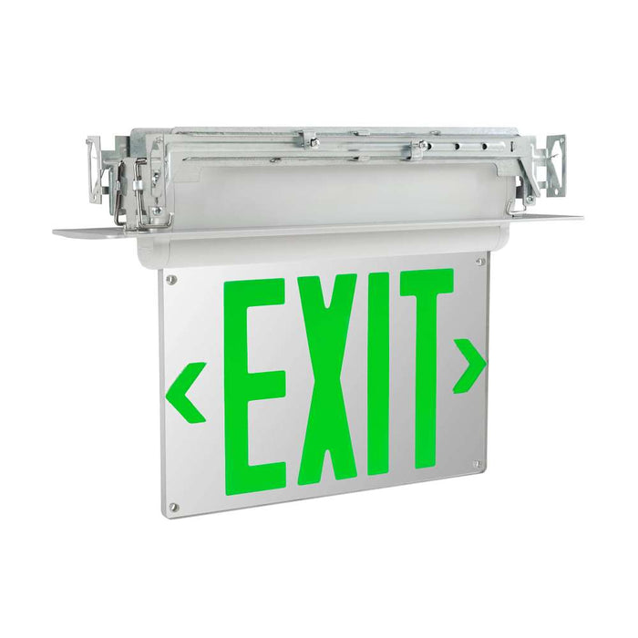 Keystone Exit Sign Edge Lit Style 2 White Color Single Or Double Facing Green Lettering Universal Mount 120-277Vac Emergency Battery Backup (KT-EX-EL2-WH3GL-UU)