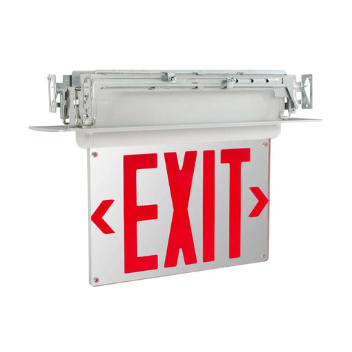 Keystone Exit Sign Edge Lit Style 2 White Color Single Or Double Facing Red Lettering Universal Mount 120-277Vac Emergency Battery Backup (KT-EX-EL2-WH3RL-UU)