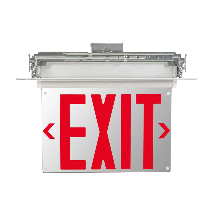 Keystone Exit Sign Edge Lit NYC Compliant Style 1 White Color Single Or Double Facing Red Lettering Recessed Mount 120-277 Vac Input Emergency Battery Backup (KT-EX-ELNY1-WH3RL-RU)