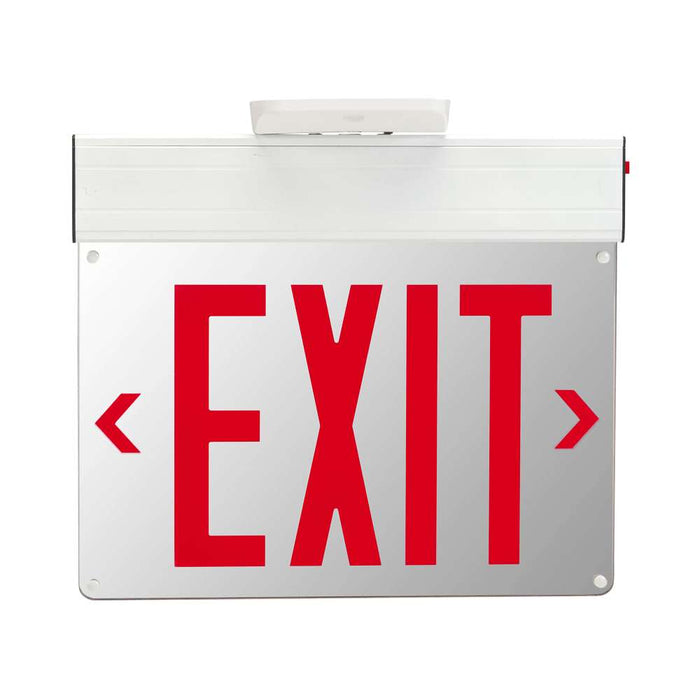 Keystone Exit Sign Edge Lit NYC Compliant Style 2 White Color Single Or Double Facing Red Lettering Surface Mount 120/277 Vac Input Emergency Battery Backup (KT-EX-ELNY2-WH3RL-SD)