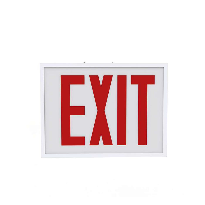 Keystone Exit Sign Steel Chicago Compliant Style 1 White Color Single Facing Red Lettering| Surface Mount 120-277 Vac Input Emergency Battery Backup (KT-EX-STCH1-WH1RL-SU)