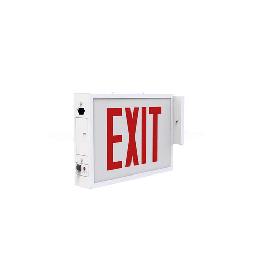 Keystone Exit Sign Steel Chicago Compliant Style 1 White Color Single Facing Red Lettering| Surface Mount 120-277 Vac Input Emergency Battery Backup (KT-EX-STCH1-WH1RL-SU)