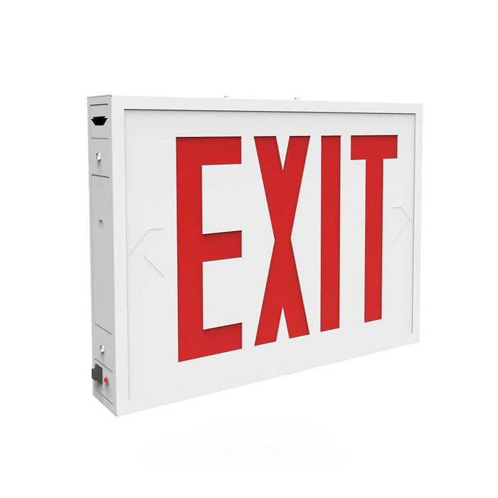 Keystone Exit Sign Steel NYC Compliant Style 1 White Color Single Facing Red Lettering Surface Mount 120-277 Vac Input Emergency Battery Backup (KT-EX-STNY1-WH3RL-SU)