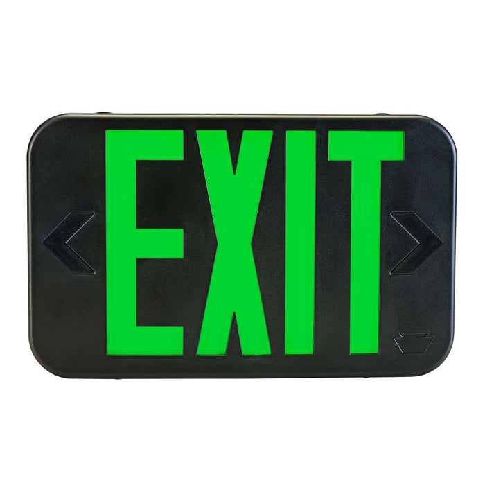 Keystone Exit Sign Thermoplastic Style 1 Black Color Single Or Double Facing Red Or Green Switchable Lettering Surface Mount 120-277Vac Emergency Battery Backup (KT-EX-TP1-BL3RG-SU)
