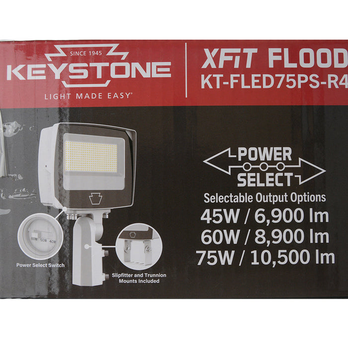 Keystone LED Flood Light Power/CCT Selectable 75W/60W/45W 3000K/4000K/5000K Rectangular Series 4 With Built-In Photocell 120-277V Input White (KT-FLED75PS-R4A-UNV-8CSB-VDIM-W)