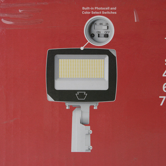 Keystone LED Flood Light Power/CCT Selectable 75W/60W/45W 3000K/4000K/5000K Rectangular Series 4 With Built-In Photocell 120-277V Input White (KT-FLED75PS-R4A-UNV-8CSB-VDIM-W)