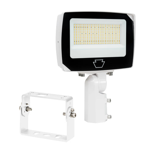 Keystone LED Flood Light Power/CCT Selectable 100W/90W/80W 3000K/4000K/5000K Rectangular Series 4 With Built-In Photocell 120-277V Input White (KT-FLED100PS-R4A-UNV-8CSB-VDIM-W)