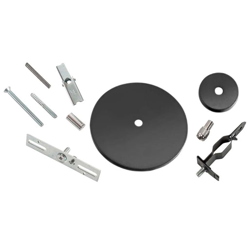 Keystone Universal Canopy Cover Non-Feed Kit J-Box/Stud/T-Bar/Drywall/Masonry Mount 2 And 5 Inch Circular Covers 2 And 1 Piece Coupler Black No Aircraft Cable (KT-LALED-CC-UNV-NF-KIT-B /A)
