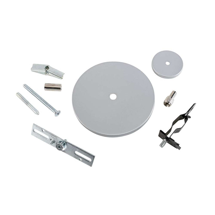 Keystone Universal Canopy Cover Non-Feed Kit J-Box/Stud/T-Bar/Drywall/Masonry Mount 2 And 5 Inch Square Covers 2 And 1 Piece Coupler Silver No Aircraft Cable (KT-LALED-SC-UNV-NF-KIT-S /A)