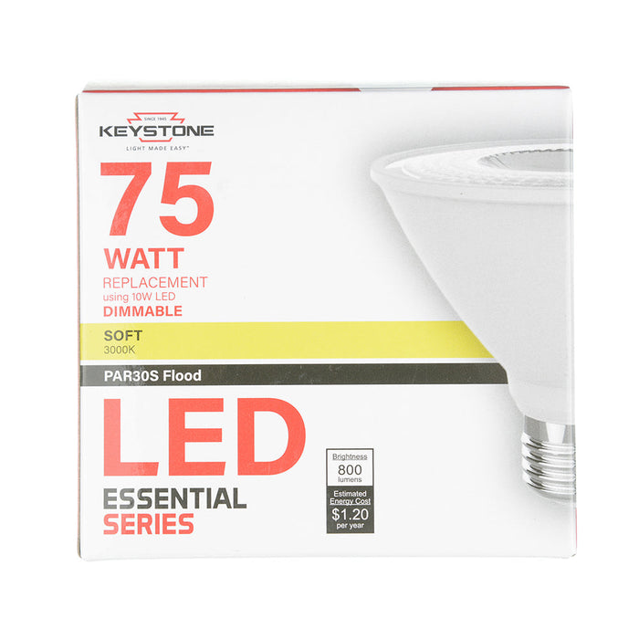 Keystone LED PAR30 Short Neck Flood 75W Equivalent 40 Degree Beam Angle E26 Medium Base 3000K 80 CRI Generation 2 (KT-LED10PAR30S-F-830 /G2)