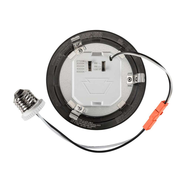 Keystone 4 Inch LED Slim Wafer Downlight Retrofit Black Trim Wattage/CCT Selectable 10W/8W/6W 2700K/3000K/3500K/4000K/5000K Triac Dimming E26 Base (KT-LED10PSWD-4A-9CSF-DIM-B)