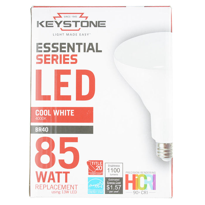 Keystone 85W Equivalent 13W 1100Lm BR40 E26 90 CRI Dimmable 4000K Lamp (KT-LED13BR40-940)