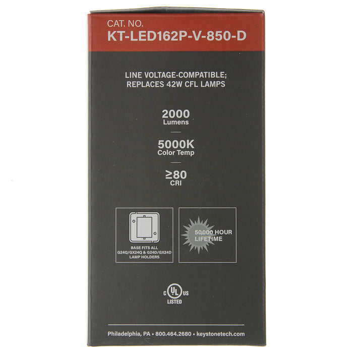 Keystone 16W 2000Lm 2-Pin LED Lamp Vertical Bypass G24D (KT-LED162P-V-850-D)