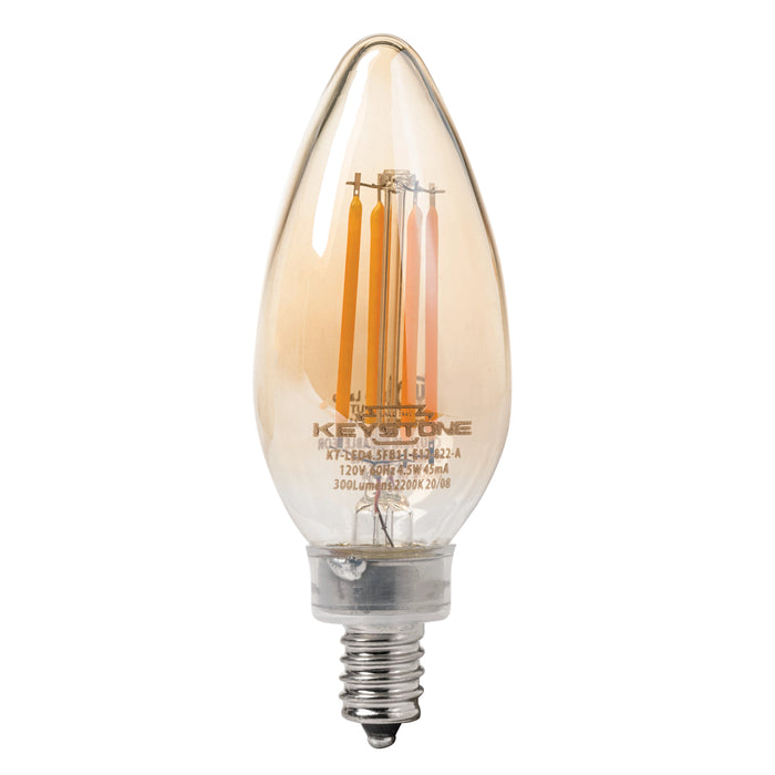 Keystone 40W Equivalent 4.5W B11 Bulb E12 2200K 80 CRI Dimmable Amber (KT-LED4.5FB11-E12-822-A)