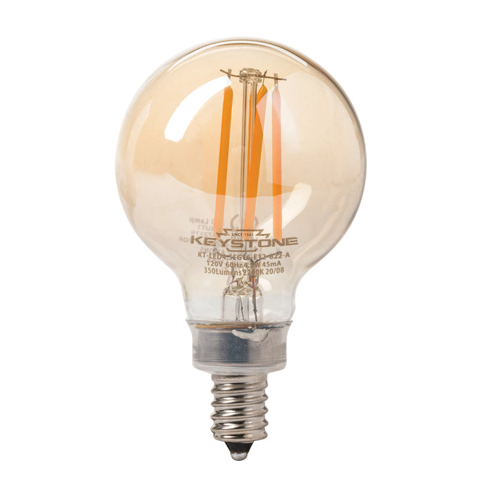 Keystone 40W Equivalent 4.5W G16.5 LED Bulb E12 2200K 80 CRI Dimmable Amber (KT-LED4.5FG16-E12-822-A)