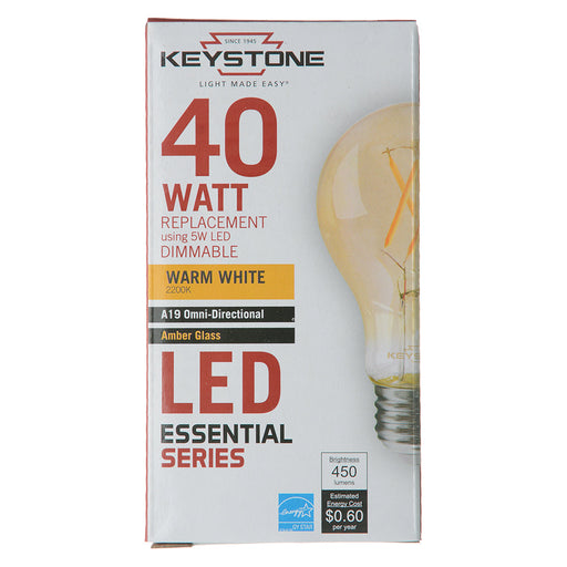 Keystone 40W Equivalent 5W 450Lm A19 LED Bulb E26 2200K 80 CRI Dimmable Amber (KT-LED5FA19-E26-822-A)