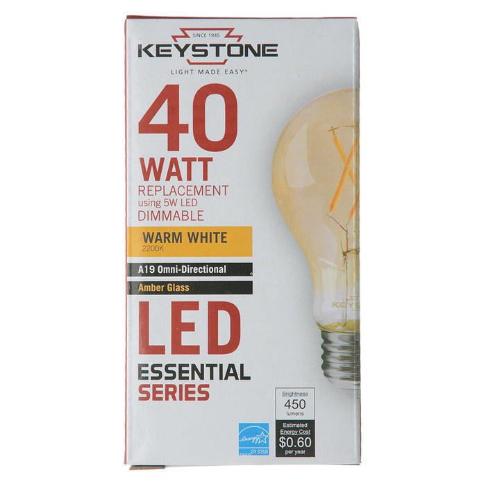 Keystone 40W Equivalent 5W 450Lm A19 LED Bulb E26 2200K 80 CRI Dimmable Amber (KT-LED5FA19-E26-822-A)