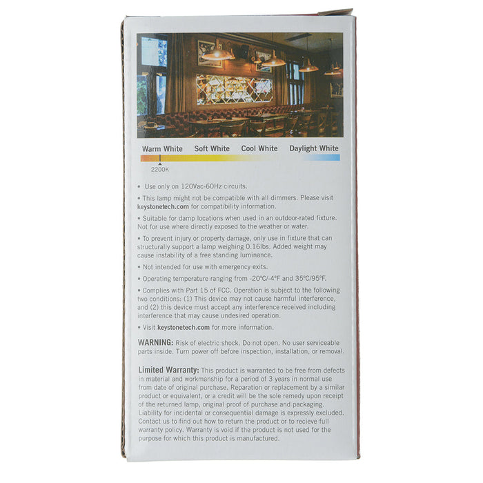 Keystone 40W Equivalent 5W 450Lm A19 LED Bulb E26 2200K 80 CRI Dimmable Amber (KT-LED5FA19-E26-822-A)