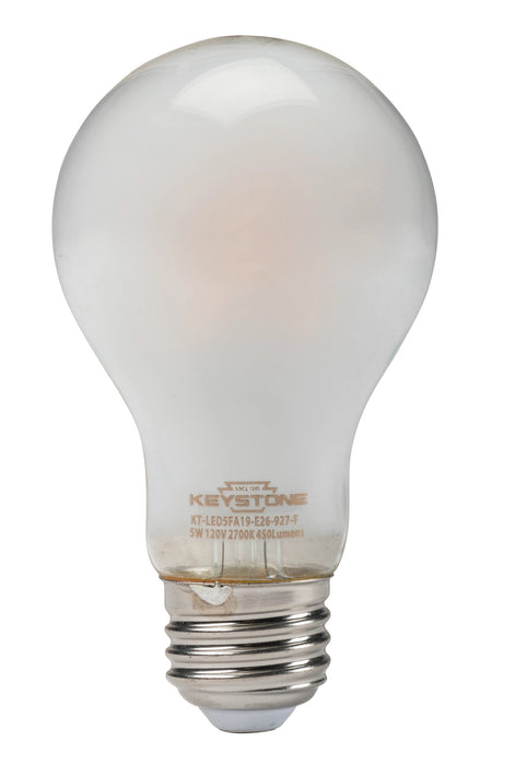 Keystone 40W Equivalent 5W 450Lm A19 LED Bulb E26 90 CRI Dimmable 2700K Frosted (KT-LED5FA19-E26-927-F)
