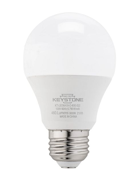 Keystone LED A19 Omni-Directional Bulb 40W Equivalent E26 Medium Base 3000K 80 CRI Non Dimming Generation 2 (KT-LED6A19-O-830-ND /G2)