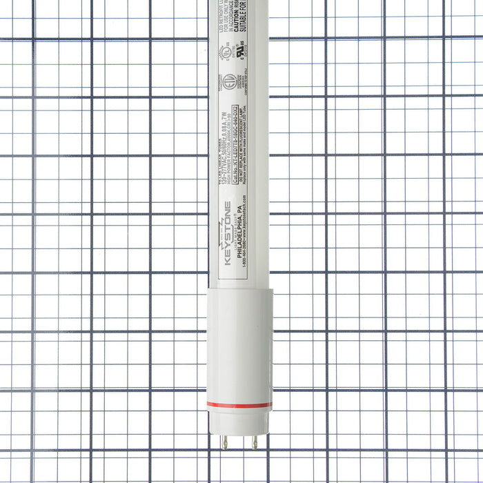 Keystone 7W LED T8 Tube Shatterproof Coated Glass 120-277V Input 18 Inch 4000K Direct Drive Single Or Double Ended (KT-LED7T8-18GC-840-DX2)