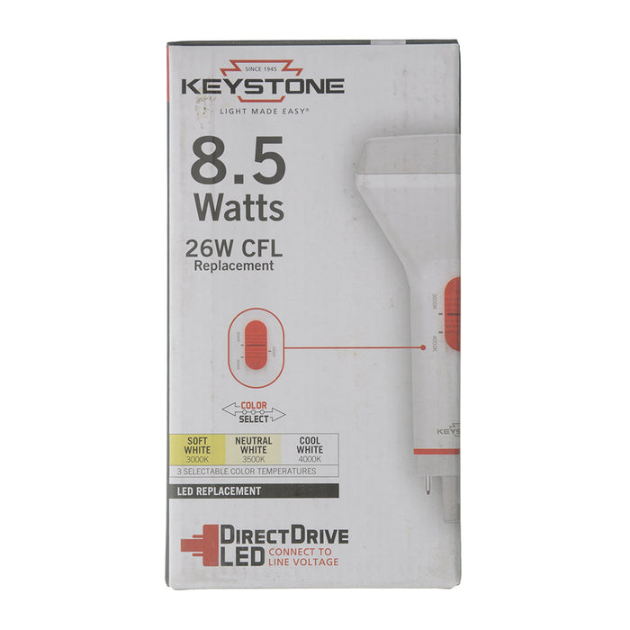 Keystone 8.5W 2-Pin Compact LED Lamp Vertical Orientation 120-277V Input G24D Base 3000K/3500K/4000K Color Select (KT-LED82P-V-8CSE-D)