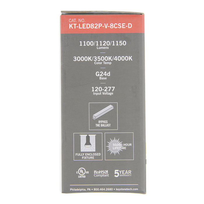 Keystone 8.5W 2-Pin Compact LED Lamp Vertical Orientation 120-277V Input G24D Base 3000K/3500K/4000K Color Select (KT-LED82P-V-8CSE-D)
