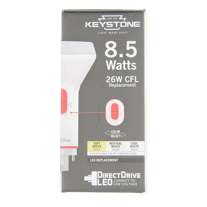 Keystone 8.5W 2-Pin Compact LED Lamp Vertical Orientation 120-277V Input G24D Base 3000K/3500K/4000K Color Select (KT-LED82P-V-8CSE-D)