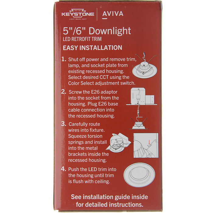 Keystone 6 Inch Circular LED Residential Retrofit Featuring CCT Selectable 8W 2700K/3000K/3500K/4000K/5000K 120V 90 CRI Triac Dimming E26 Adapter Included (KT-LED8RD-6C-9CSF-DIM)
