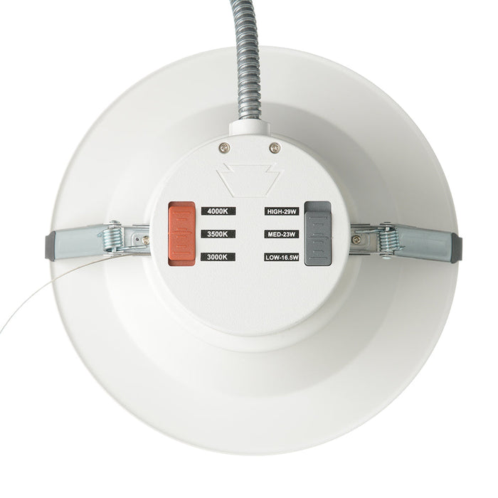 Keystone 8 Inch Circular LED Commercial Downlight Featuring Wattage/CCT Selectable 29W/23W/16.5W 3000K/3500K/4000K 120-277V Input 90 CRI 0-10V Dimming (KT-RDLED29PS-8A-9CSE-VDIM)