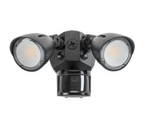 Keystone LED Dual Head Security Light Wattage/CCT Selectable 20W/15W/10W 3000K/4000K/5000K 80 CRI 120-277V PIR Sensor Black (KT-SFLED20PS-D1-8CSB-PIR-B)