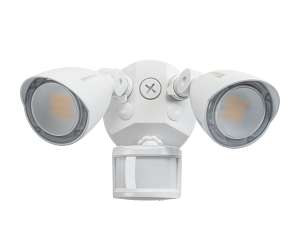 Keystone LED Dual Head Security Light Wattage/CCT Selectable 20W/15W/10W 3000K/4000K/5000K 80 CRI 120-277V PIR Sensor White (KT-SFLED20PS-D1-8CSB-PIR-W)