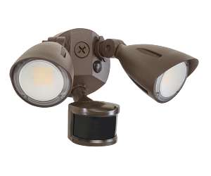 Keystone LED Dual Head Security Light Wattage/CCT Selectable 20W/15W/10W 3000K/4000K/5000K 80 CRI 120-277V PIR Sensor Bronze (KT-SFLED20PS-D1-8CSB-PIR)