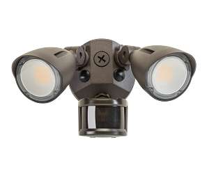 Keystone LED Dual Head Security Light Wattage/CCT Selectable 20W/15W/10W 3000K/4000K/5000K 80 CRI 120-277V PIR Sensor Bronze (KT-SFLED20PS-D1-8CSB-PIR)